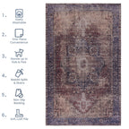 Washable Area Rug with Soft Low Pile - Maval by Naar Rug - Dark Red or Beige