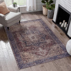 Washable Area Rug with Soft Low Pile - Maval by Naar Rug - Dark Red or Beige