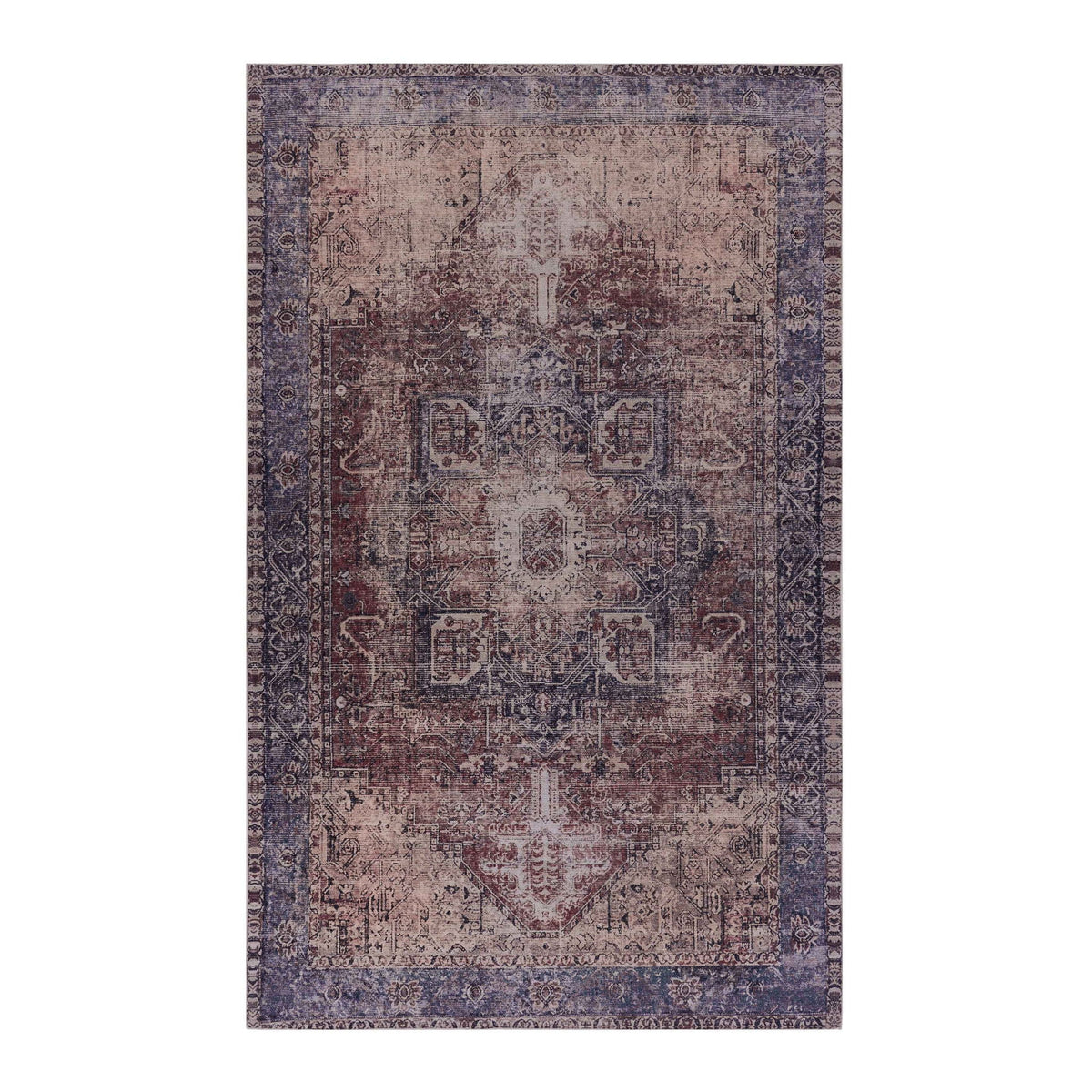 Washable Area Rug with Soft Low Pile - Maval by Naar Rug - Dark Red or Beige