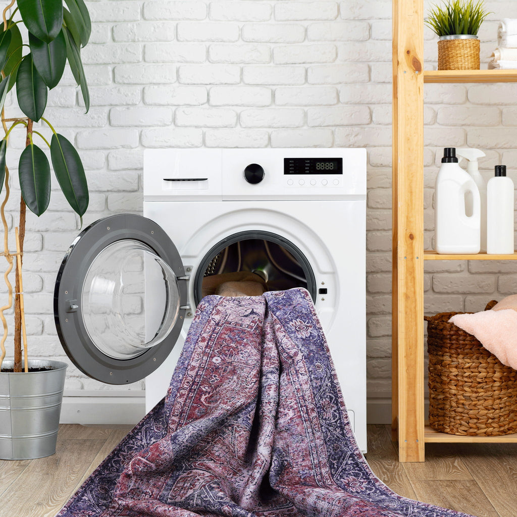 Washable Area Rug with Soft Low Pile - Maval by Naar Rug - Dark Red or Beige